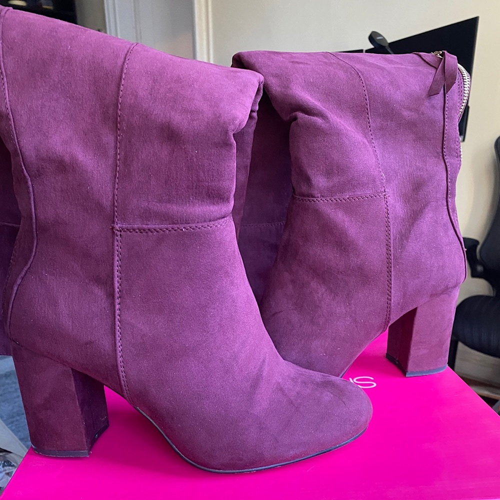 Burgundy wide fit thigh high boots